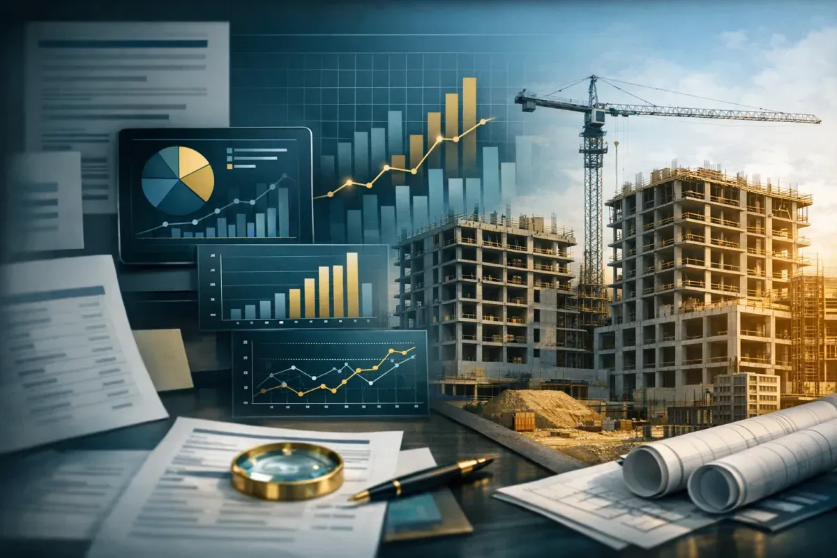 Imagem de empreendimento em construção representando a etapa de estruturação e análise